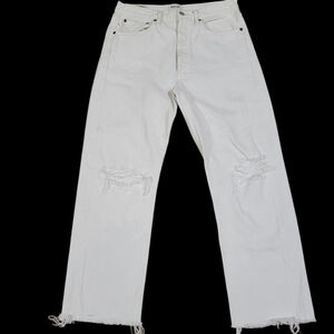 Agolde Women Distressed Raw Hem Cotton Straight Button-Fly Jeans 28 Inseam 27"